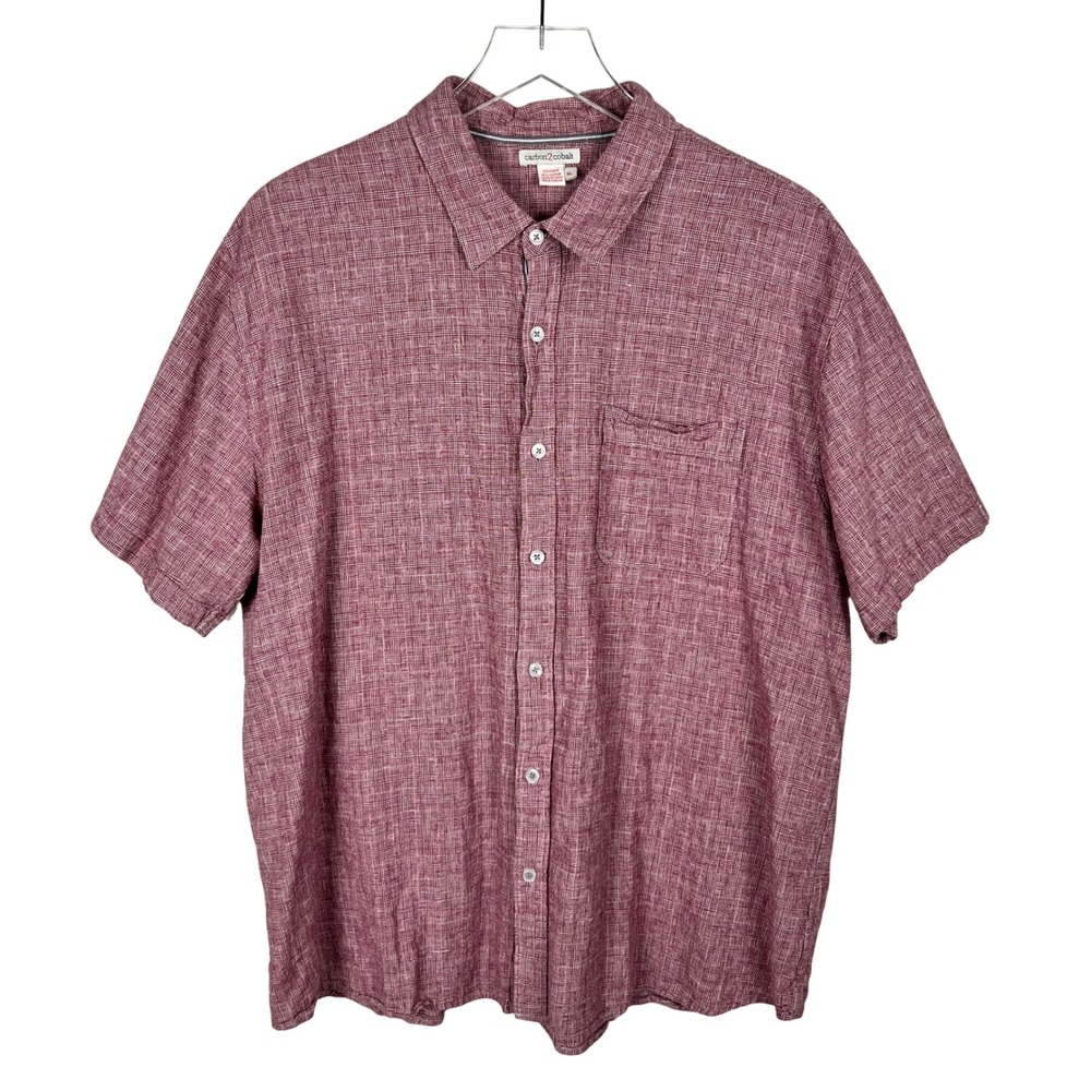 Carbon2Cobalt Mens XL Burgundy Linen Cotton Short Sleeve Button Down Shirt